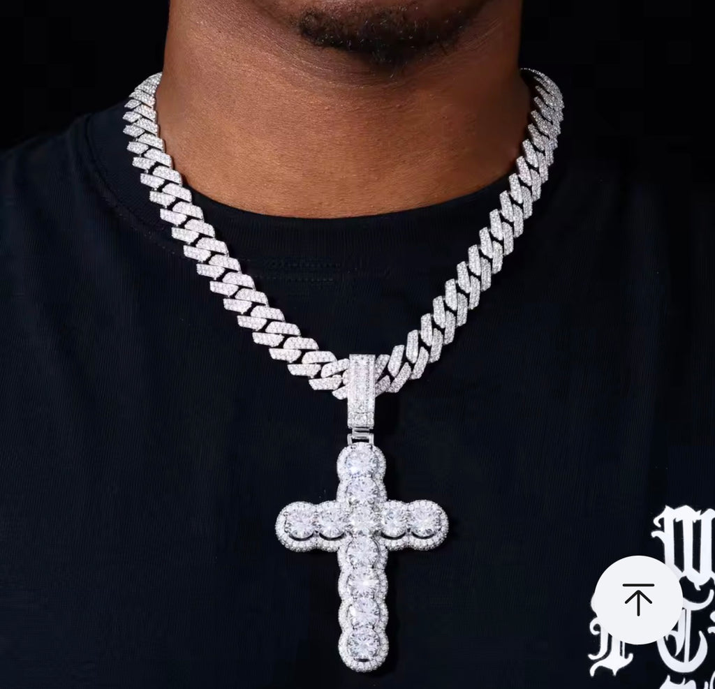 Moissanite Cross Necklace 925 Sterling Silver Pendant Jewelry Round Cut Diamond