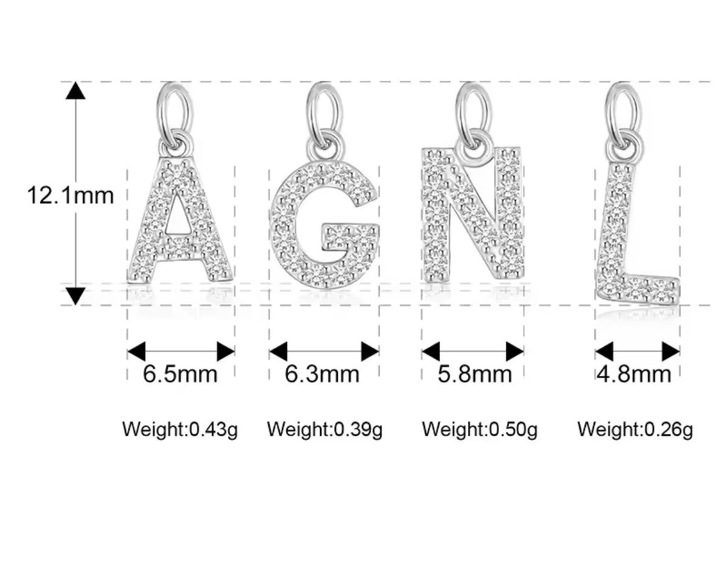 Fashion Tiny Moissanite Initial 26 Letter Charms Pendant 925 Sterling Silver