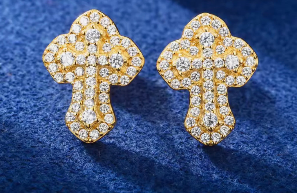 D VVS Moissanite Cross Stud Earrings 100% 925 Sterling Silver