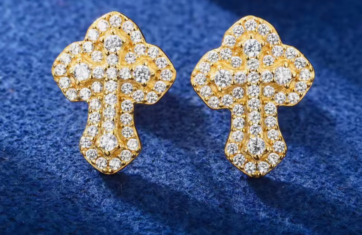 D VVS Moissanite Cross Stud Earrings 100% 925 Sterling Silver