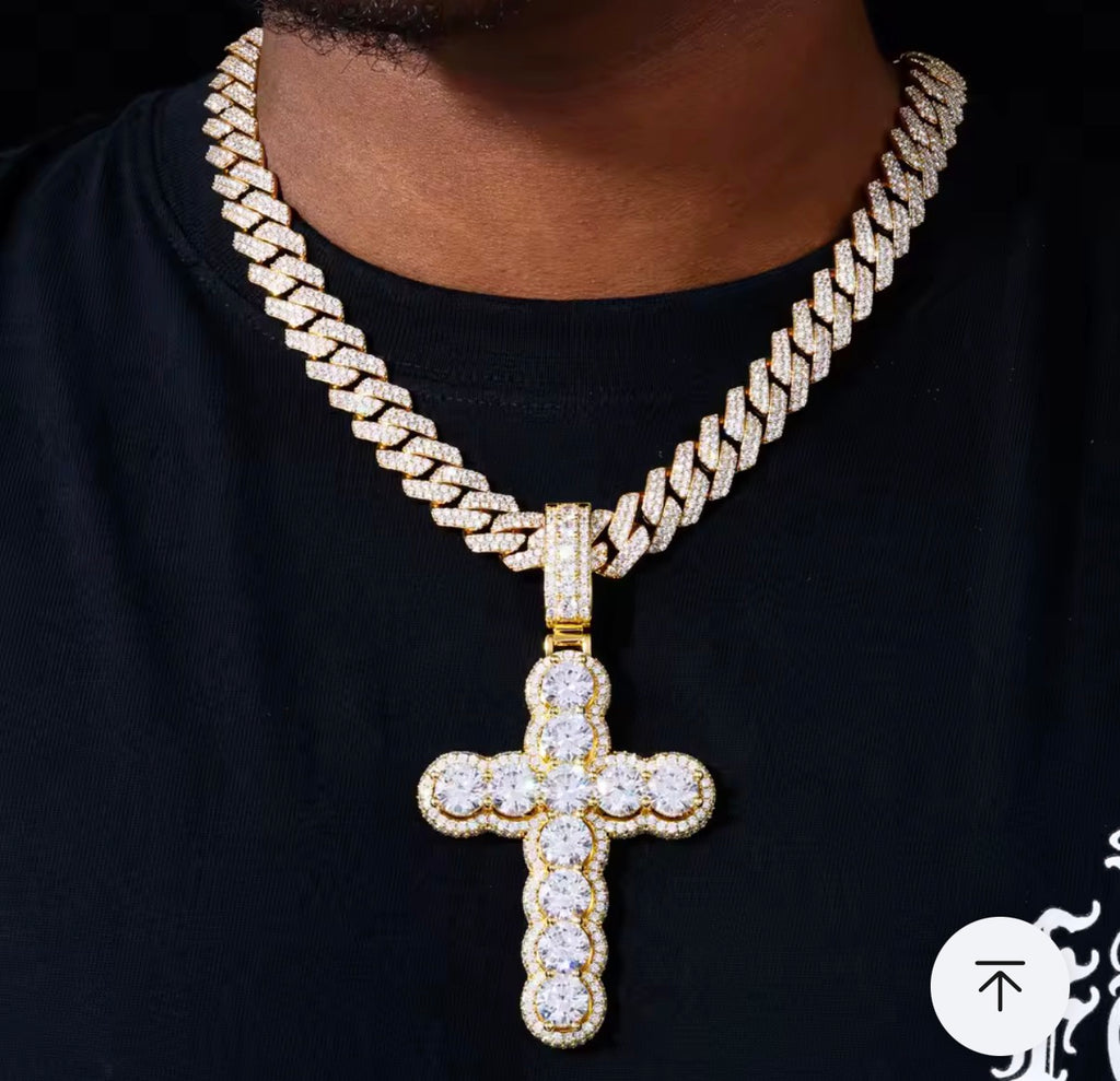 Moissanite Cross Necklace 925 Sterling Silver Pendant Jewelry Round Cut Diamond