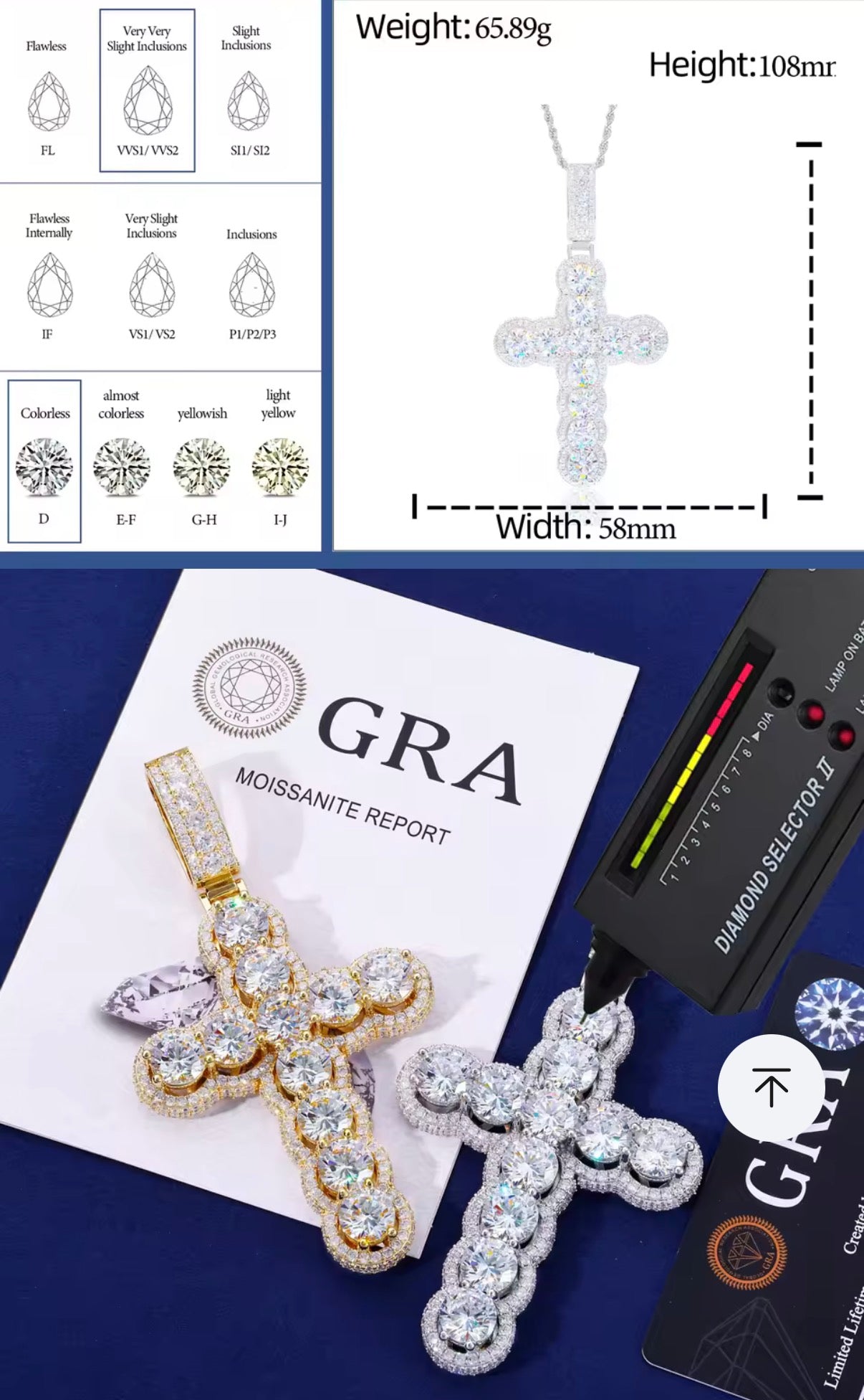 Moissanite Cross Necklace 925 Sterling Silver Pendant Jewelry Round Cut Diamond