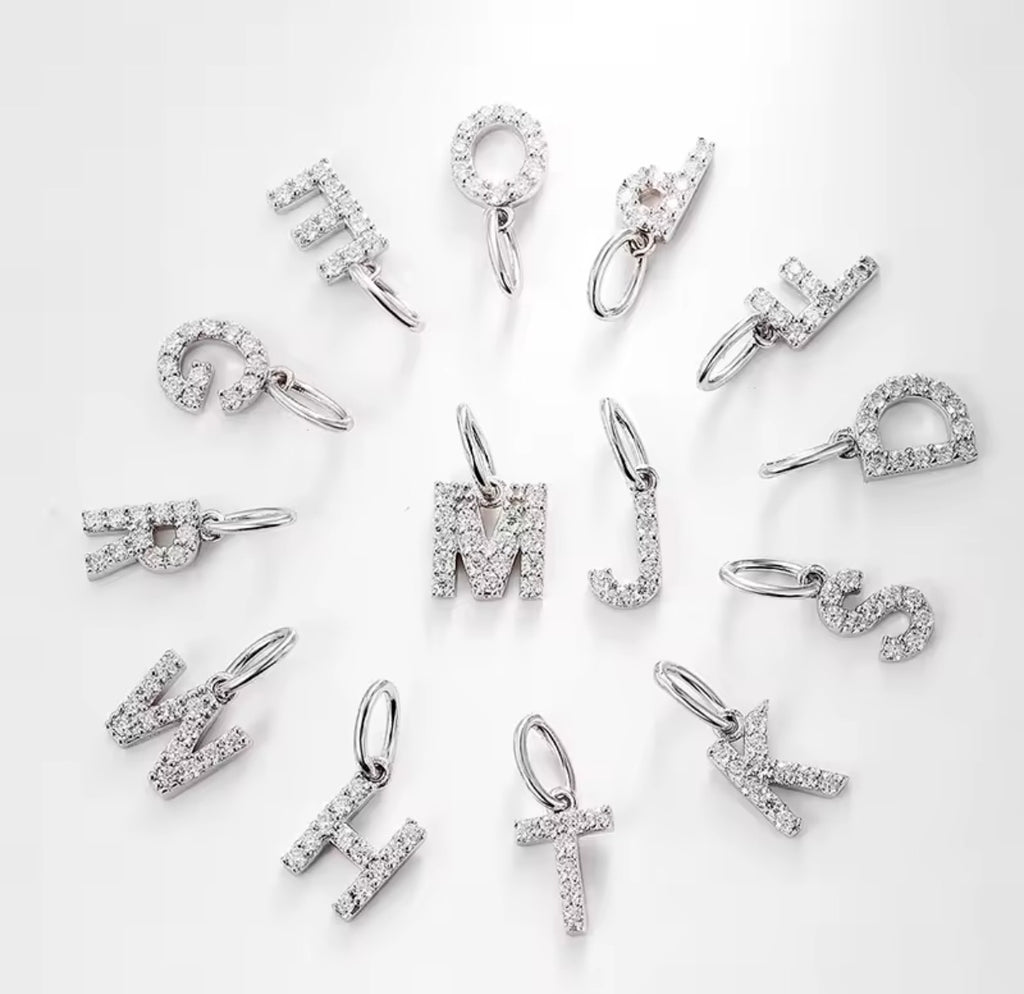 Fashion Tiny Moissanite Initial 26 Letter Charms Pendant 925 Sterling Silver