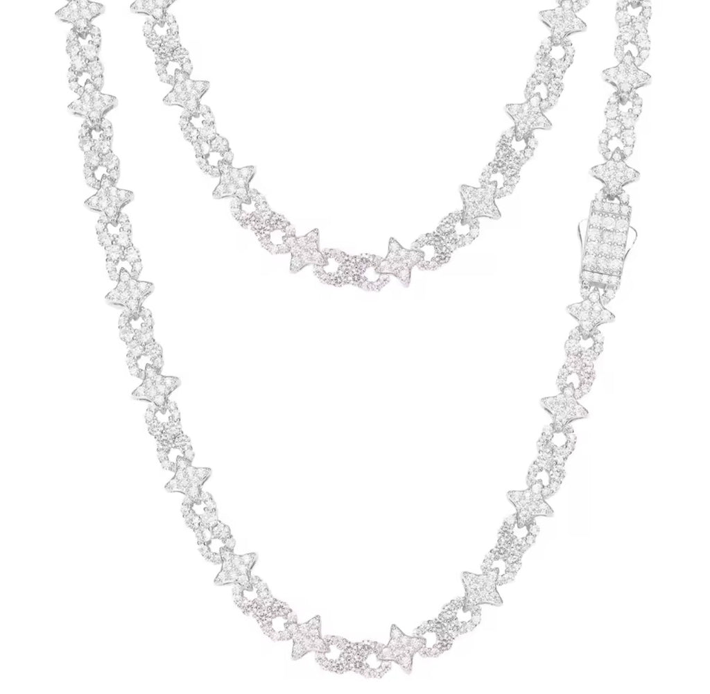 mm S925 Silver Infinity Stars D VVS1 Round Moissanite Tennis Chain Necklace