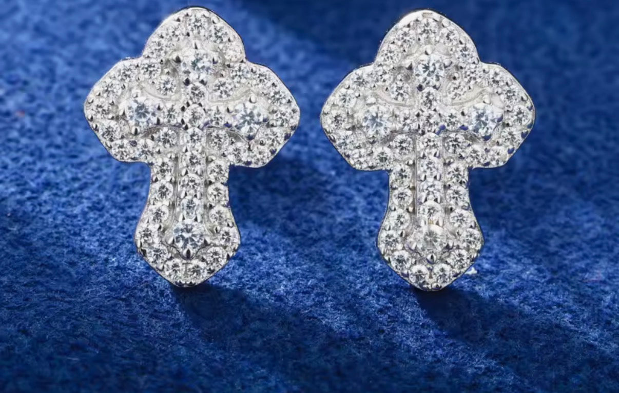 D VVS Moissanite Cross Stud Earrings 100% 925 Sterling Silver