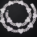 Unisex Iced Out Full Moissanite Heart Cuban Chain 925 Sterling Silver 18 in