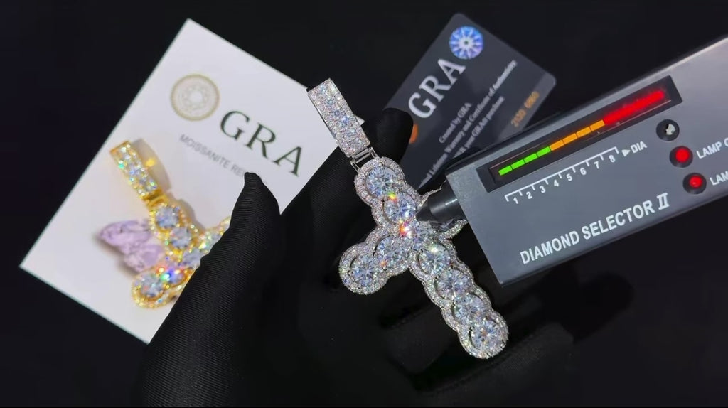 Moissanite Cross Necklace 925 Sterling Silver Pendant Jewelry Round Cut Diamond