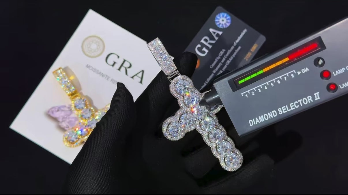 Moissanite Cross Necklace 925 Sterling Silver Pendant Jewelry Round Cut Diamond
